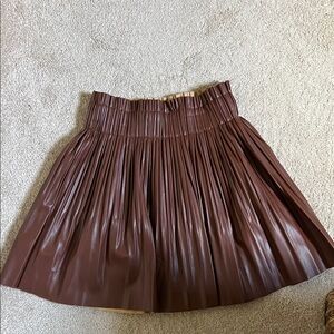 7 For All Mankind Chocolate Brown Pleated Faux-Leather Skirt